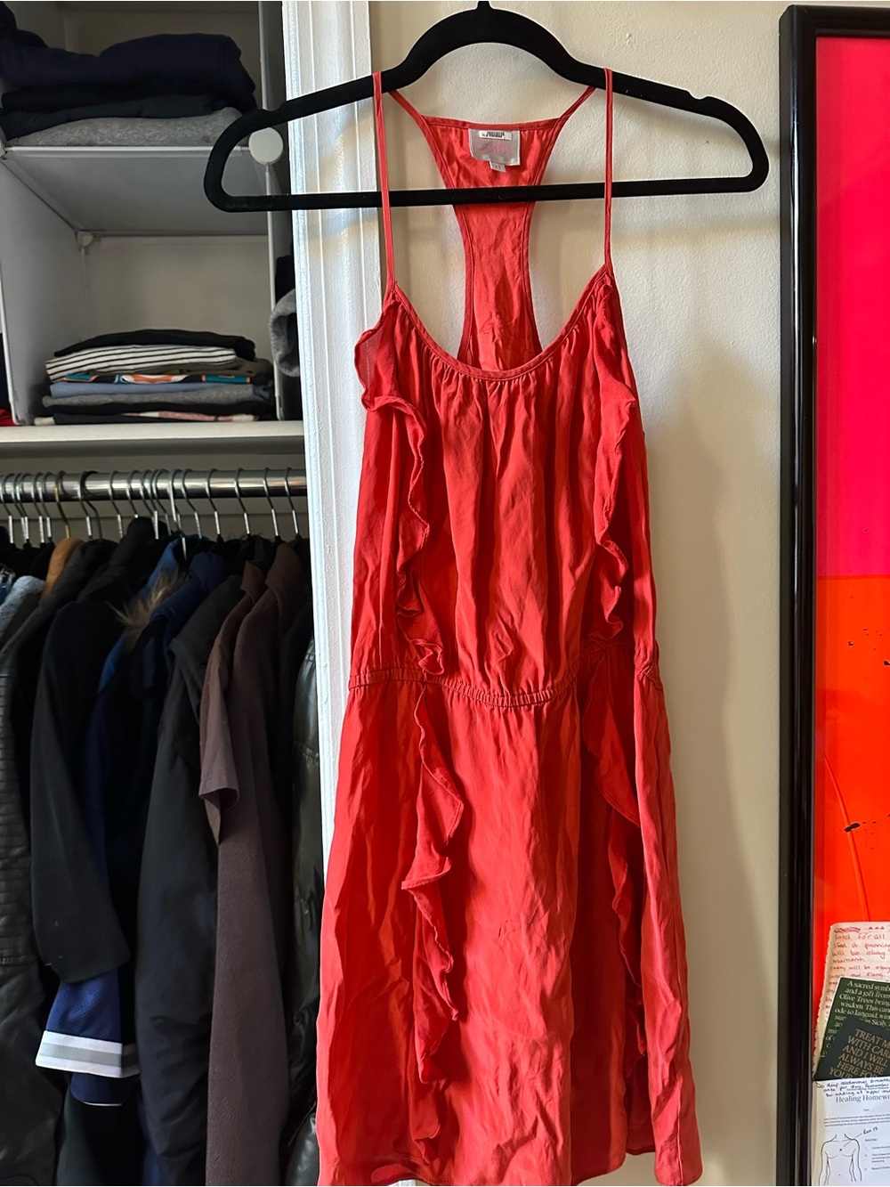 Parker Coral One-Shoulder Ruffle Sundress